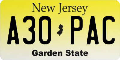 NJ license plate A30PAC