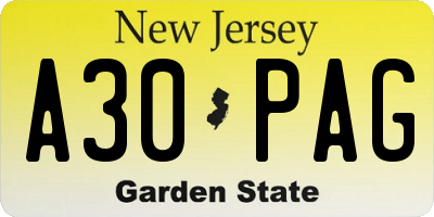 NJ license plate A30PAG