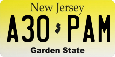 NJ license plate A30PAM