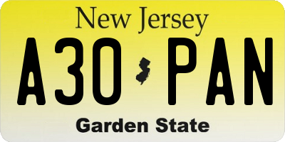 NJ license plate A30PAN