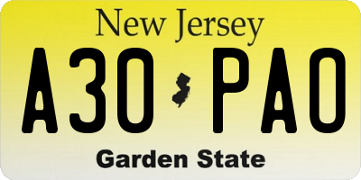 NJ license plate A30PAO