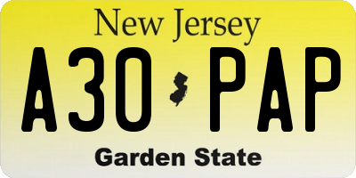NJ license plate A30PAP