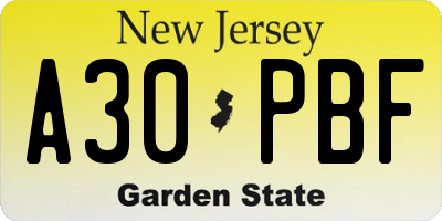 NJ license plate A30PBF