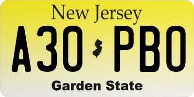 NJ license plate A30PBO