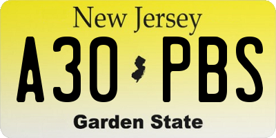 NJ license plate A30PBS