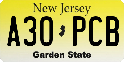 NJ license plate A30PCB