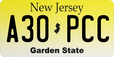 NJ license plate A30PCC