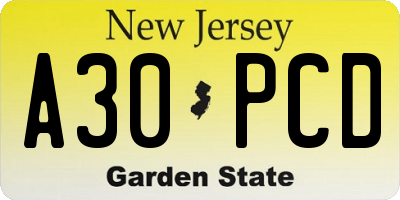 NJ license plate A30PCD