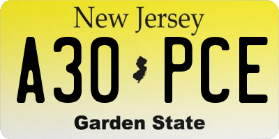 NJ license plate A30PCE