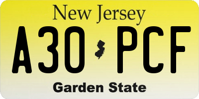NJ license plate A30PCF