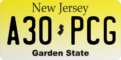NJ license plate A30PCG