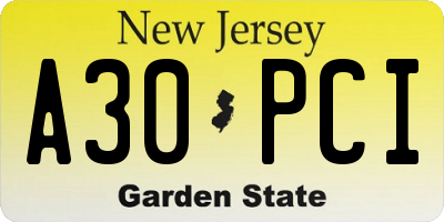 NJ license plate A30PCI
