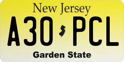 NJ license plate A30PCL