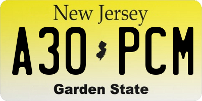 NJ license plate A30PCM