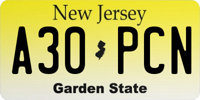 NJ license plate A30PCN