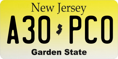 NJ license plate A30PCO