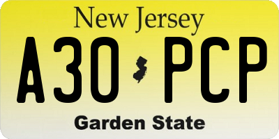 NJ license plate A30PCP
