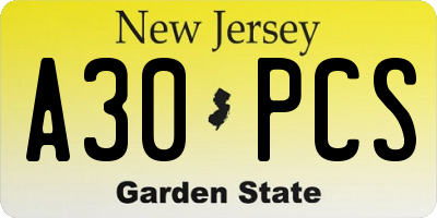 NJ license plate A30PCS