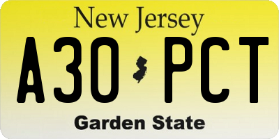NJ license plate A30PCT