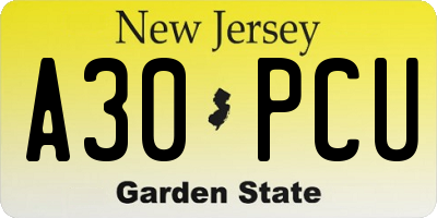 NJ license plate A30PCU