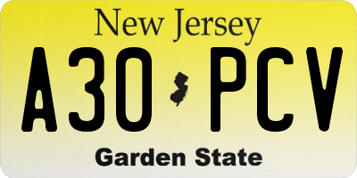 NJ license plate A30PCV