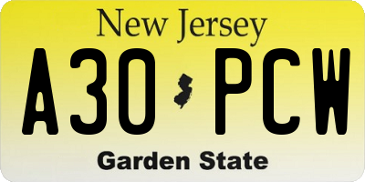 NJ license plate A30PCW