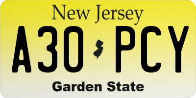 NJ license plate A30PCY