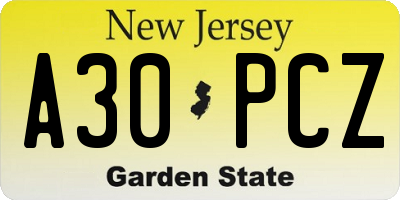 NJ license plate A30PCZ
