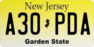 NJ license plate A30PDA