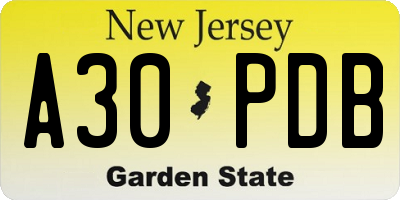 NJ license plate A30PDB