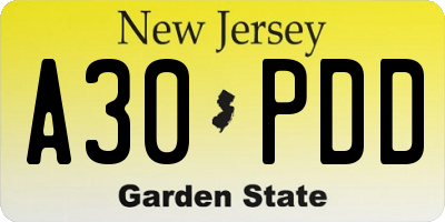 NJ license plate A30PDD