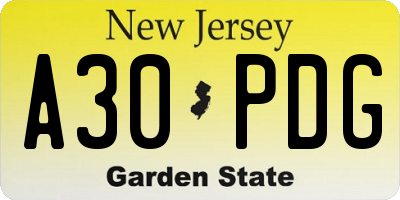 NJ license plate A30PDG