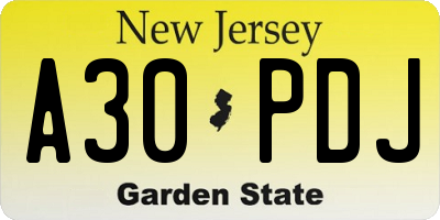 NJ license plate A30PDJ
