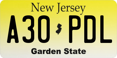 NJ license plate A30PDL