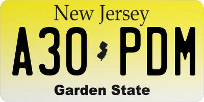 NJ license plate A30PDM