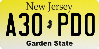 NJ license plate A30PDO