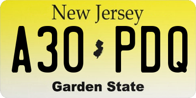 NJ license plate A30PDQ