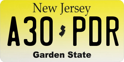 NJ license plate A30PDR
