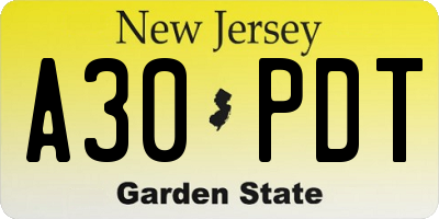 NJ license plate A30PDT