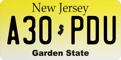 NJ license plate A30PDU