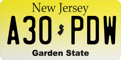 NJ license plate A30PDW