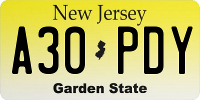 NJ license plate A30PDY