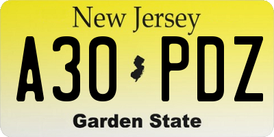 NJ license plate A30PDZ