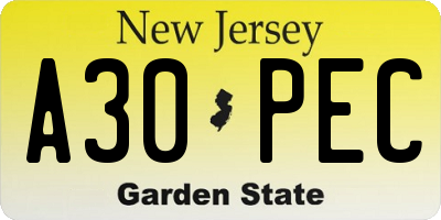 NJ license plate A30PEC
