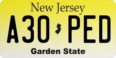 NJ license plate A30PED