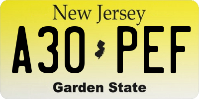 NJ license plate A30PEF