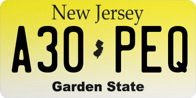 NJ license plate A30PEQ