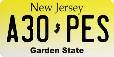 NJ license plate A30PES