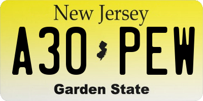 NJ license plate A30PEW