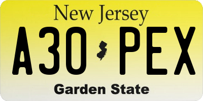 NJ license plate A30PEX